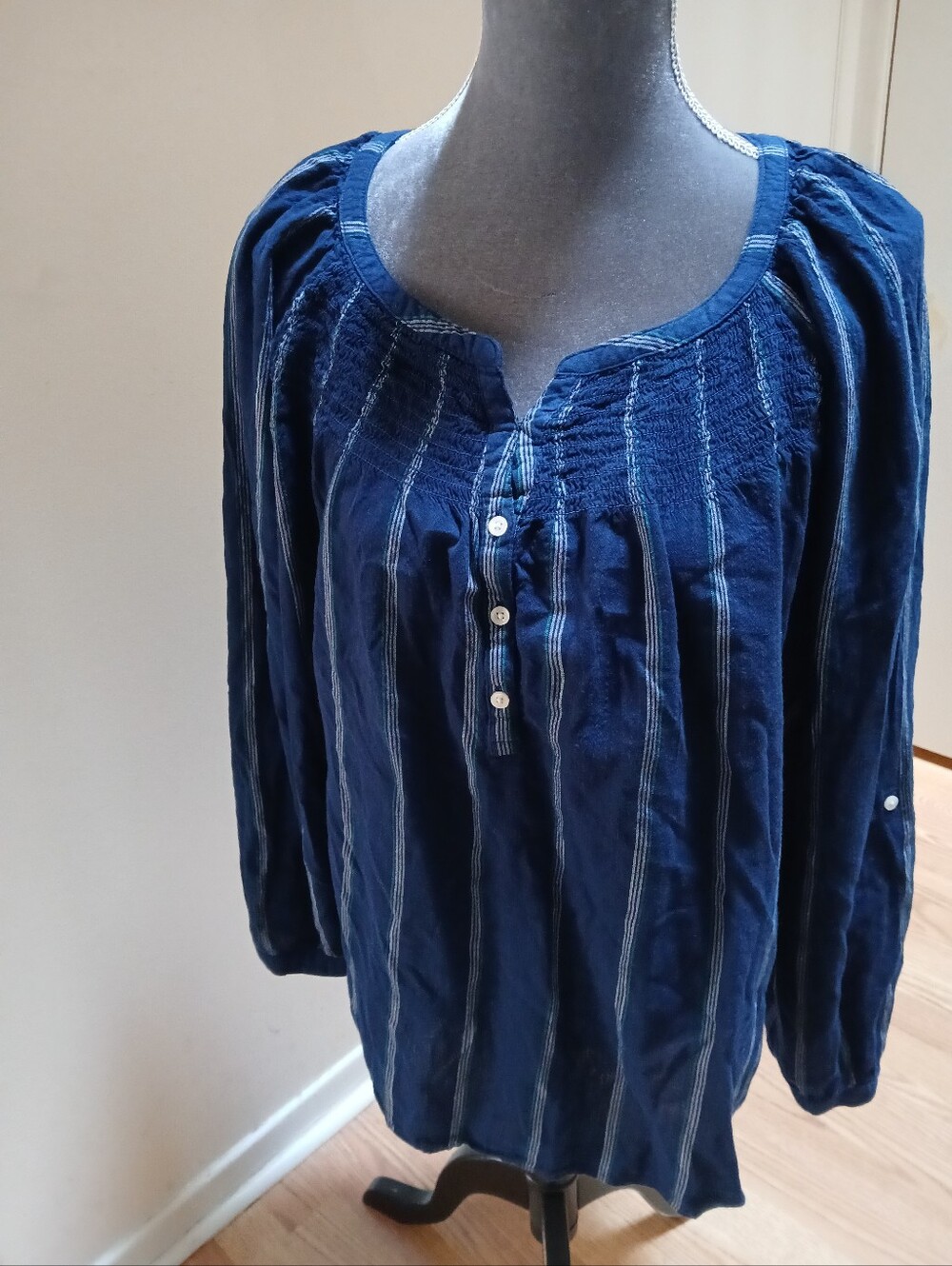 St. John's Bay Navy Blue Striped Peasant Blouse